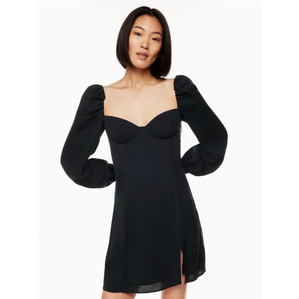 Aritzia Wilfred Novella Dress Black Puff Sleeve Mini Dress NWT Size 12